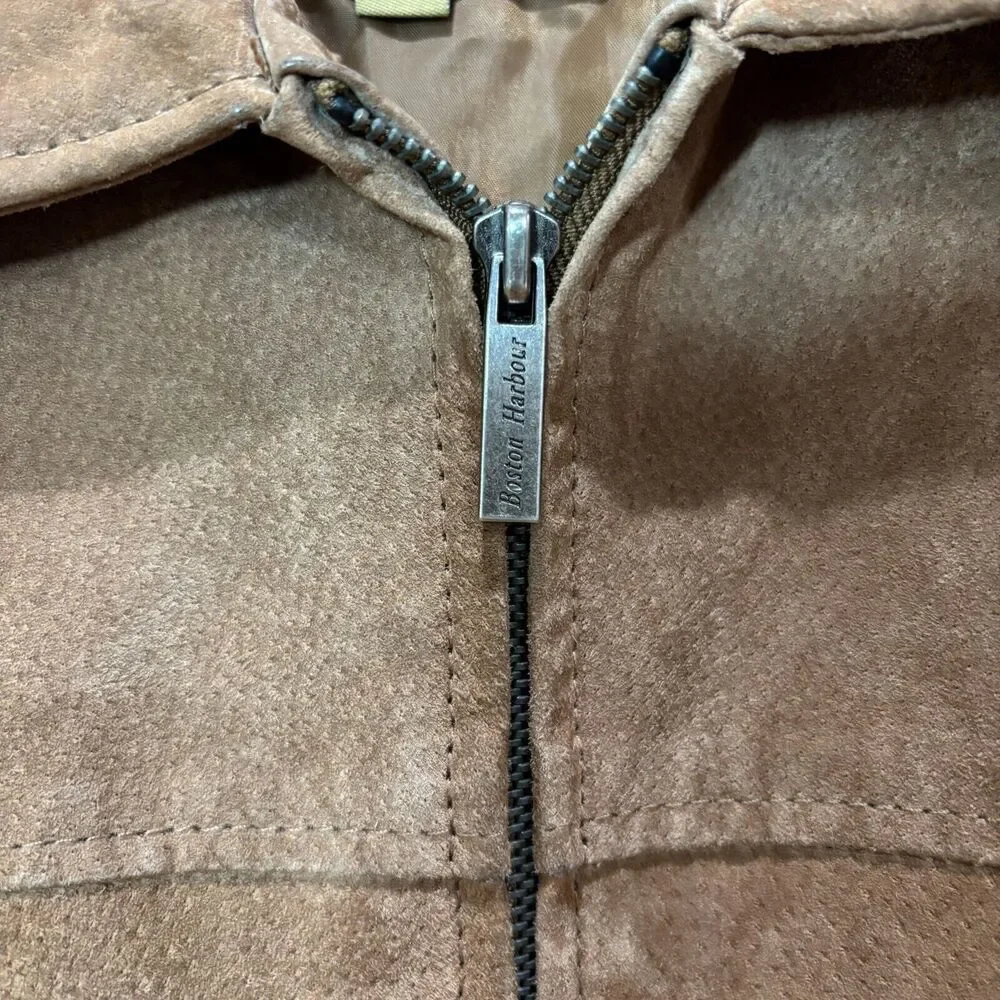 Boston Harbour Outdoor Wear Men XL Soft Brown Suede Leather Jacket Zip Workwear